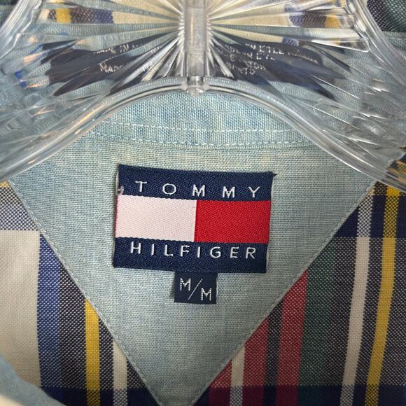 Tommy Hilfiger Mens Button Up Shirt Crest Logo Red Plaid Vintage Size Medium Y2K - Picture 3 of 7